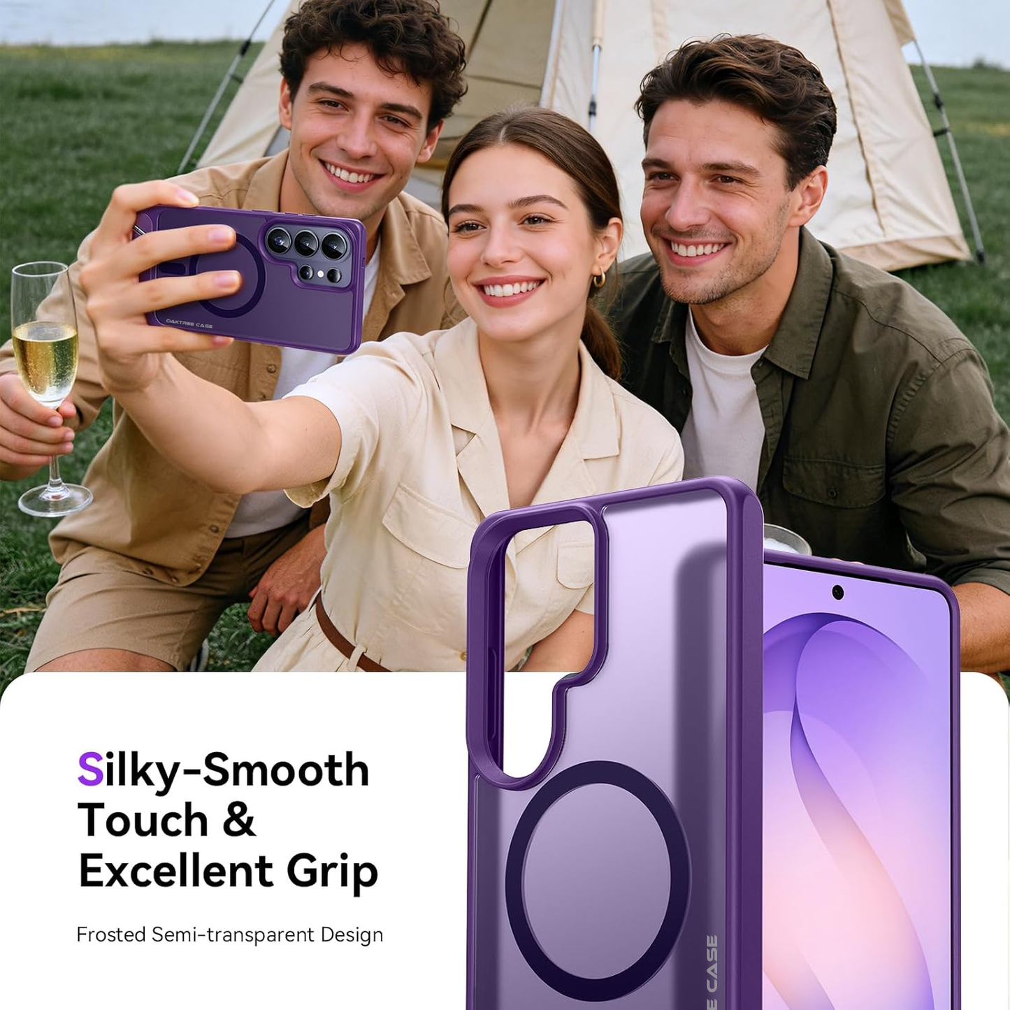 OAKTREE Magnetic Case for Samsung S26 Ultra – MagSafe, Kickstand, Drop-Proof & Sleek Purple Matte Finish