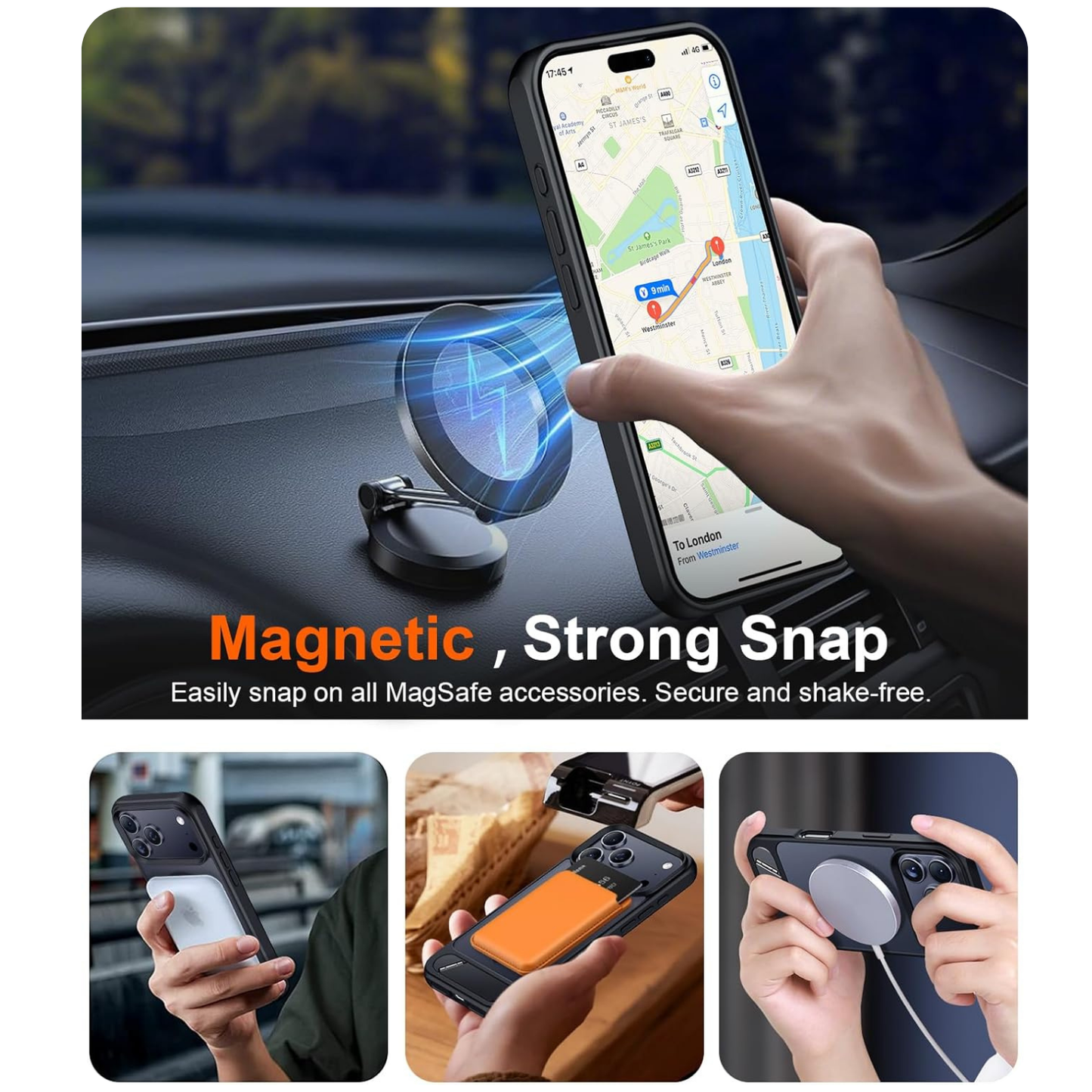 OAKTREE Magnetic Fast Charging Case for iPhone 17 Pro – Kickstand, Drop-Proof & Sleek Black Matte Finish