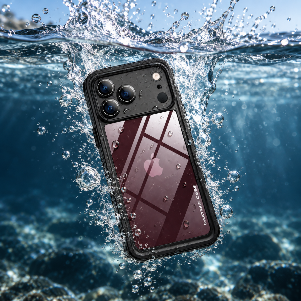 OAKTREE iPhone 18 Pro Waterproof Case - Full-Body 360° Shockproof with HD Screen Protector - Black / Clear