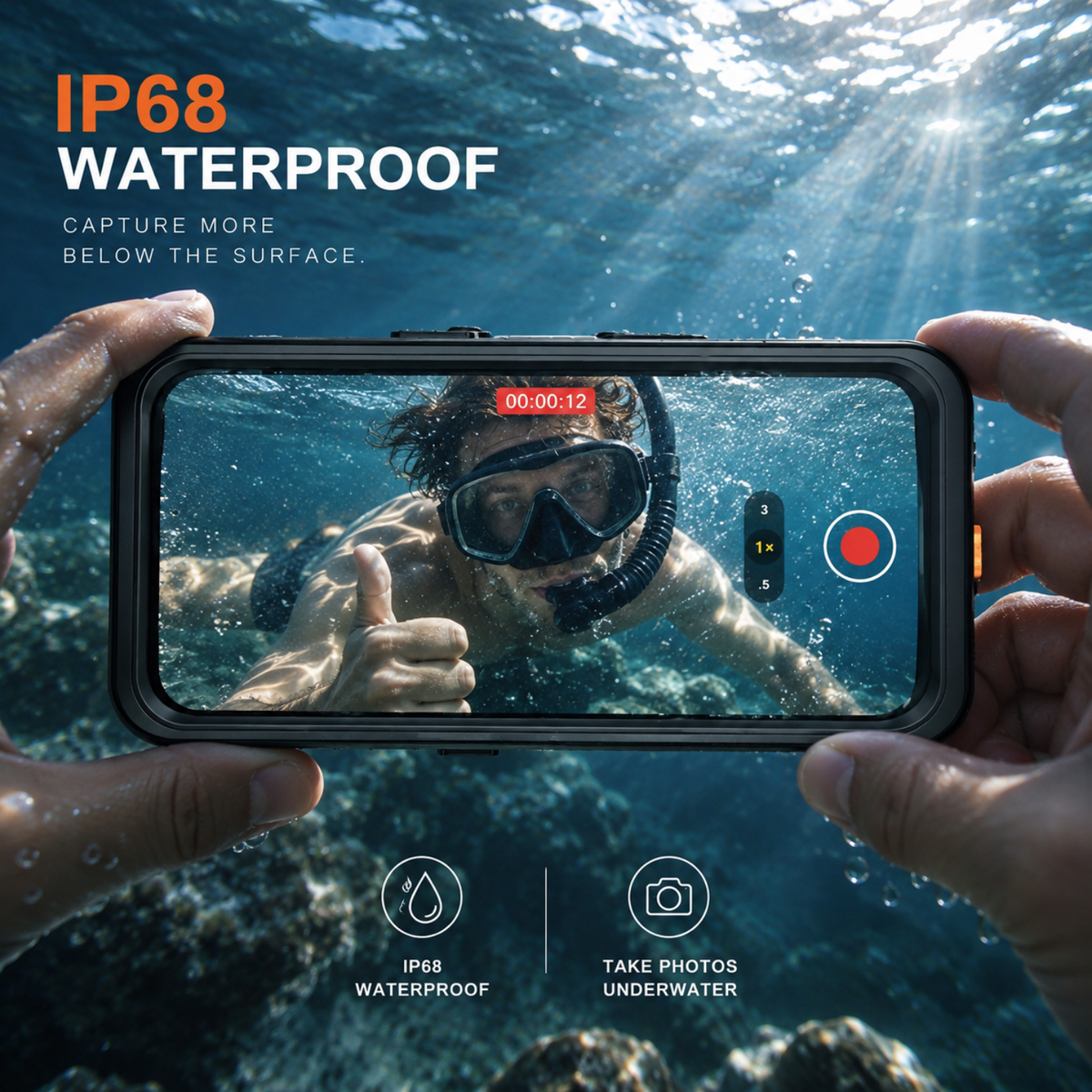 OAKTREE iPhone 18 Pro Max Waterproof Case - Full-Body 360° Shockproof with HD Screen Protector - Black / Clear