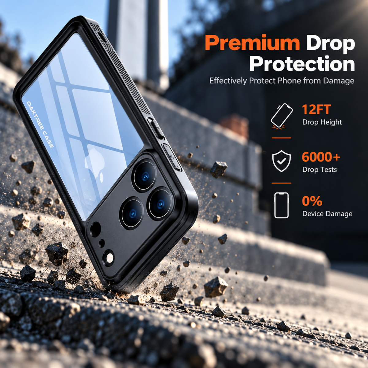 OAKTREE iPhone 18 Pro Max Waterproof Case - Full-Body 360° Shockproof with HD Screen Protector - Black / Clear