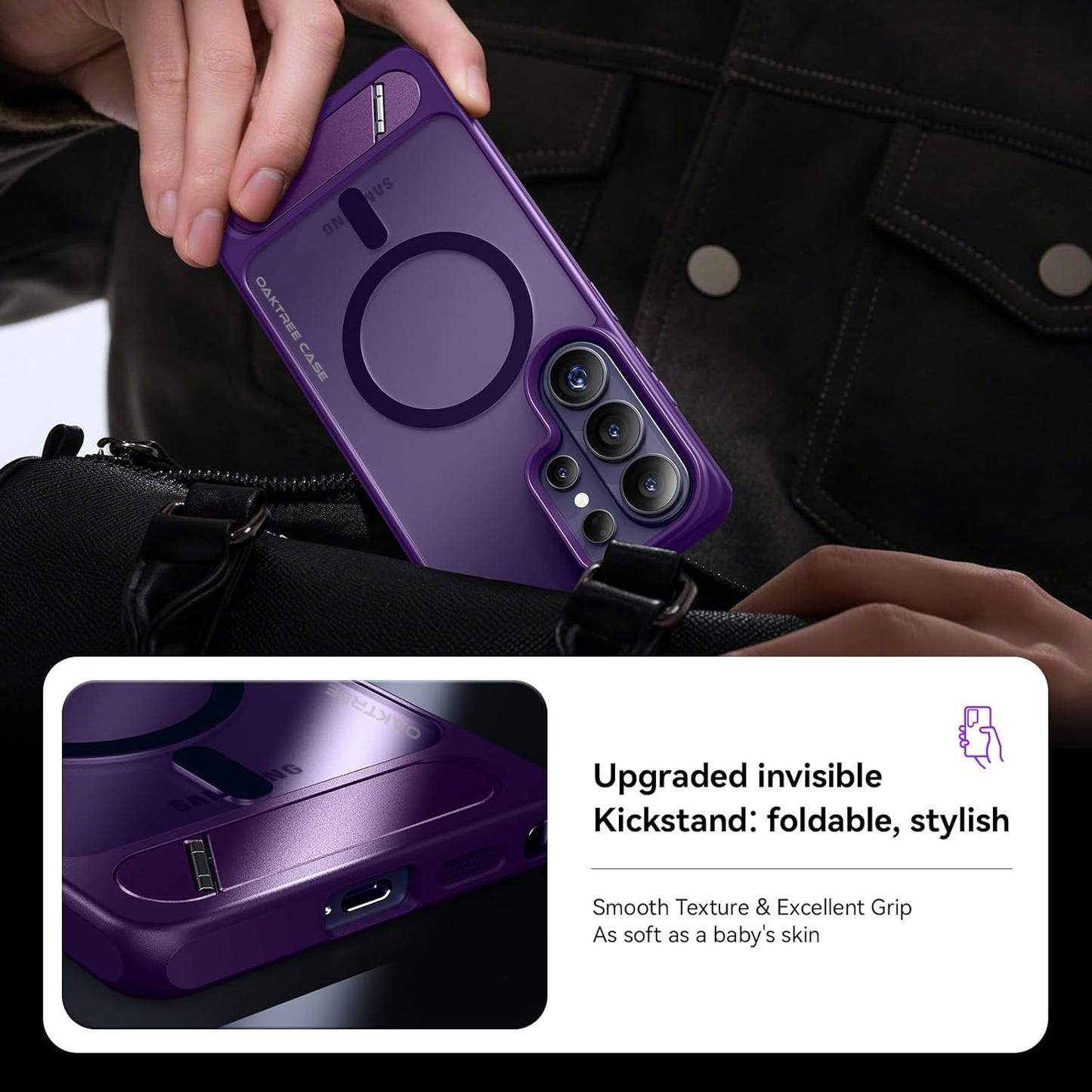 OAKTREE Magnetic Case for Samsung S26 Ultra – MagSafe, Kickstand, Drop-Proof & Sleek Purple Matte Finish