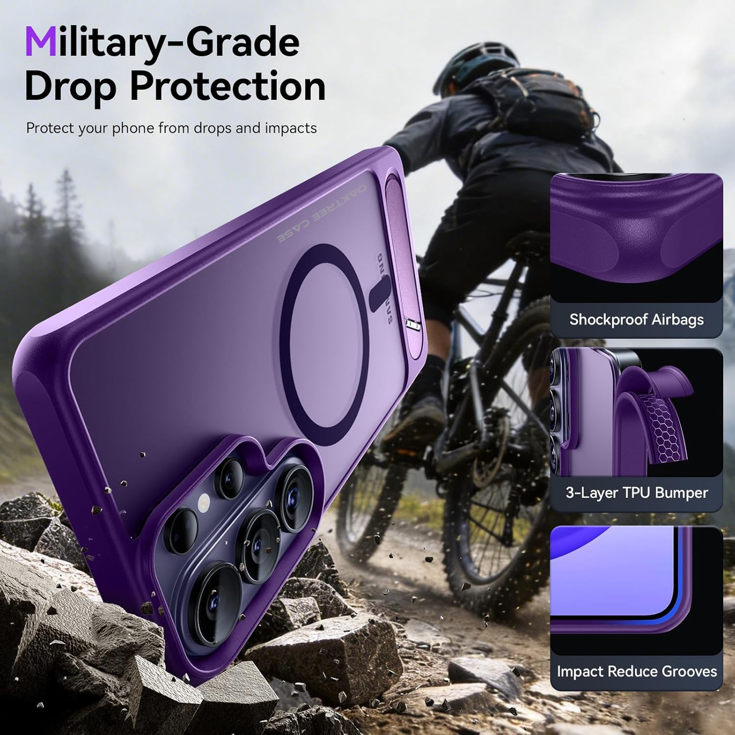 OAKTREE Magnetic Case for Samsung S26 Ultra – MagSafe, Kickstand, Drop-Proof & Sleek Purple Matte Finish