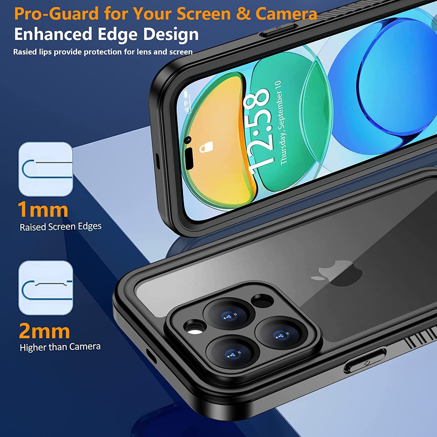 OAKTREE iPhone 15 Pro 6.1" Shockproof Waterproof Full-Body Rugged Case - Black / Clear