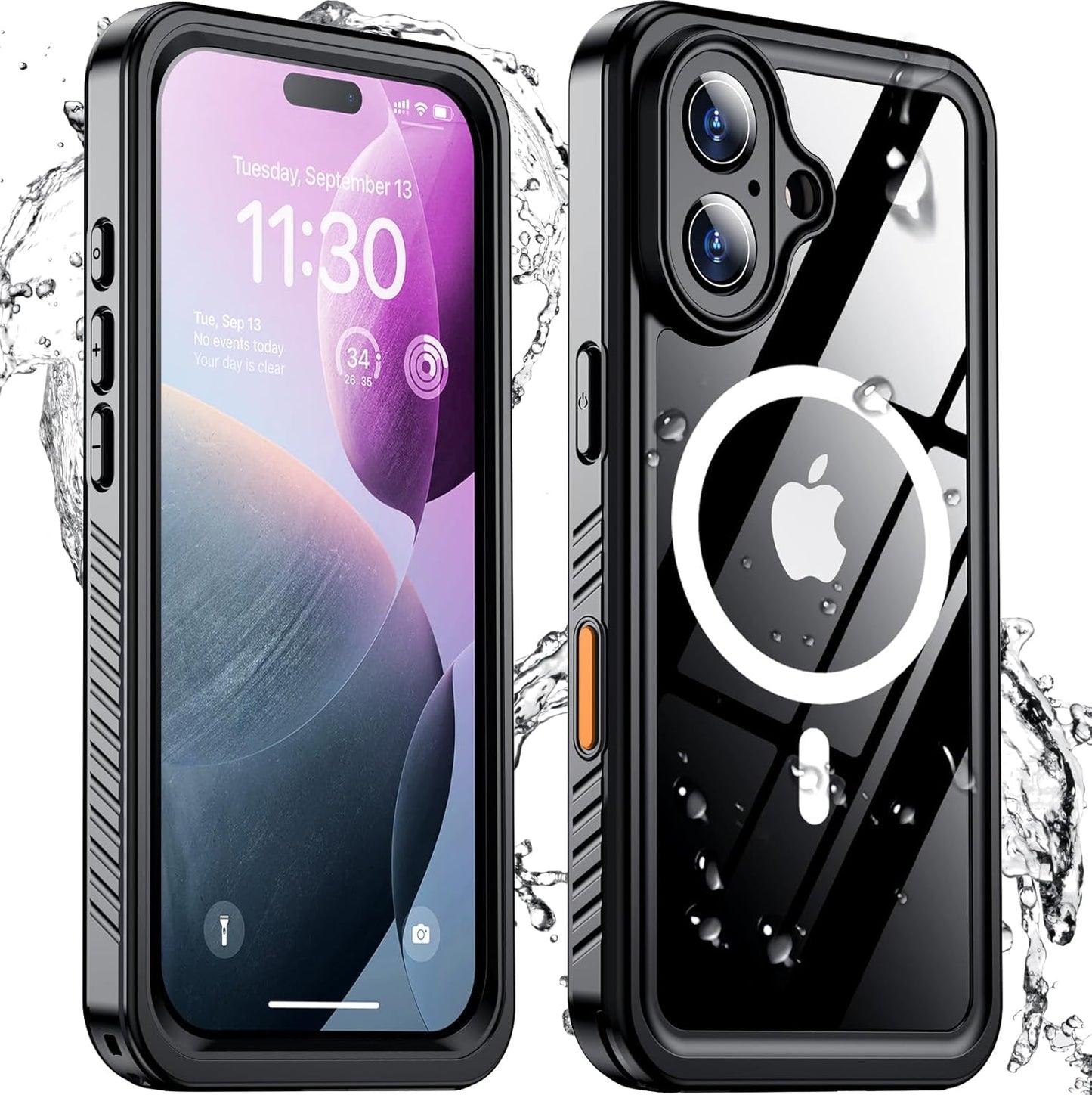 OAKTREE iPhone 16 6.1" Waterproof Full-Body MagSafe Case - Black/Clear