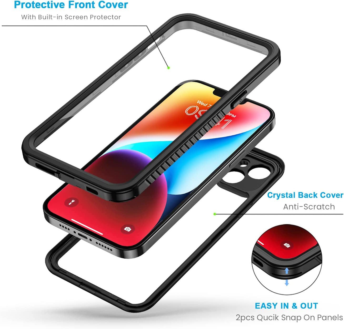 OAKTREE iPhone 15 6.1" Shockproof Waterproof Full-Body Rugged Case - Black/Clear