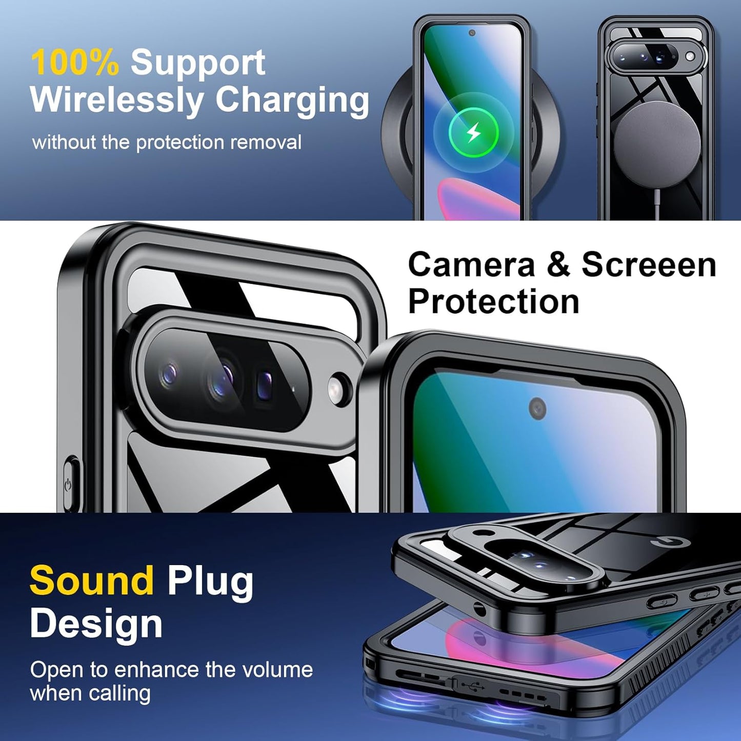 OAKTREE Google Pixel 10 Drop-Proof Waterproof Full-Body Case with Built-in Screen - Black