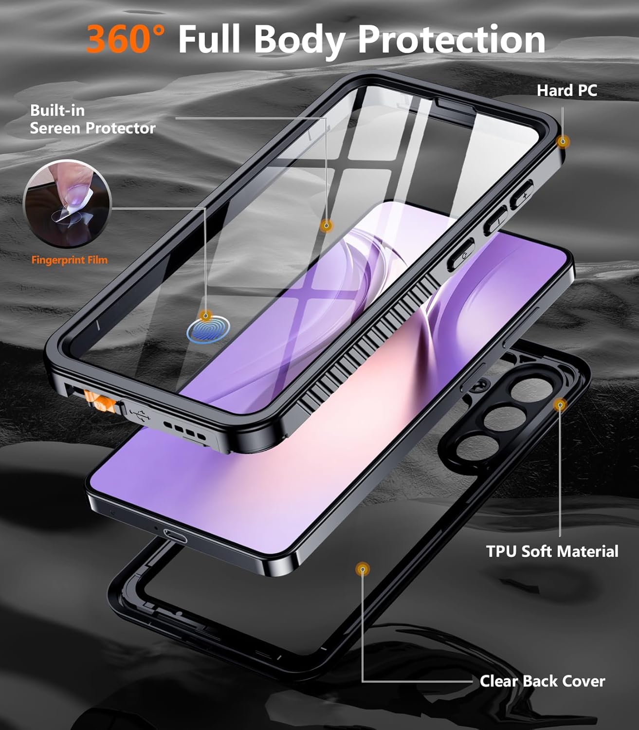 Samsung Galaxy S26 Plus 6.7" Waterproof Full-Body Rugged Case - Black / Clear