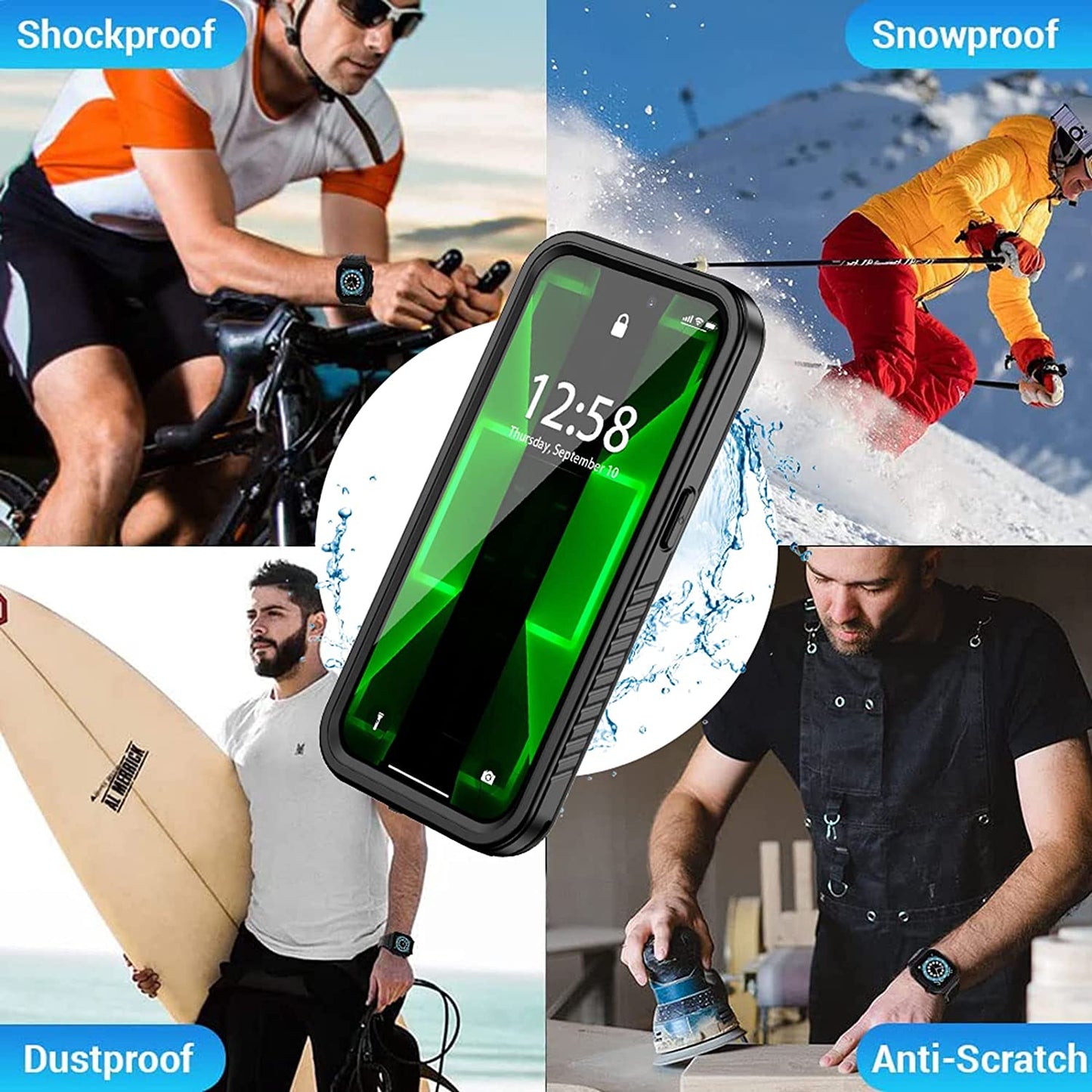 OAKTREE iPhone 15 Pro 6.1" Shockproof Waterproof Full-Body Rugged Case - Black / Clear