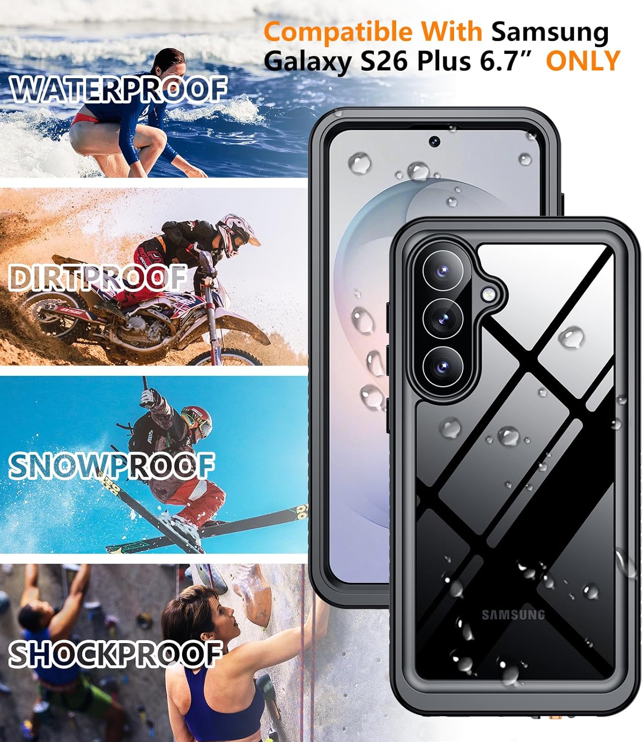 Samsung Galaxy S26 Plus 6.7" Waterproof Full-Body Rugged Case - Black / Clear