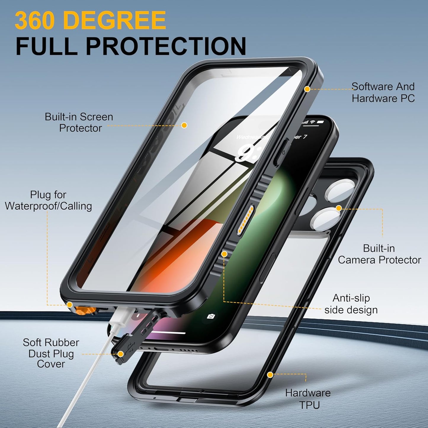 OAKTREE iPhone 17 Pro Max 6.9" Shockproof Waterproof Full-Body Rugged Case - Black / Clear
