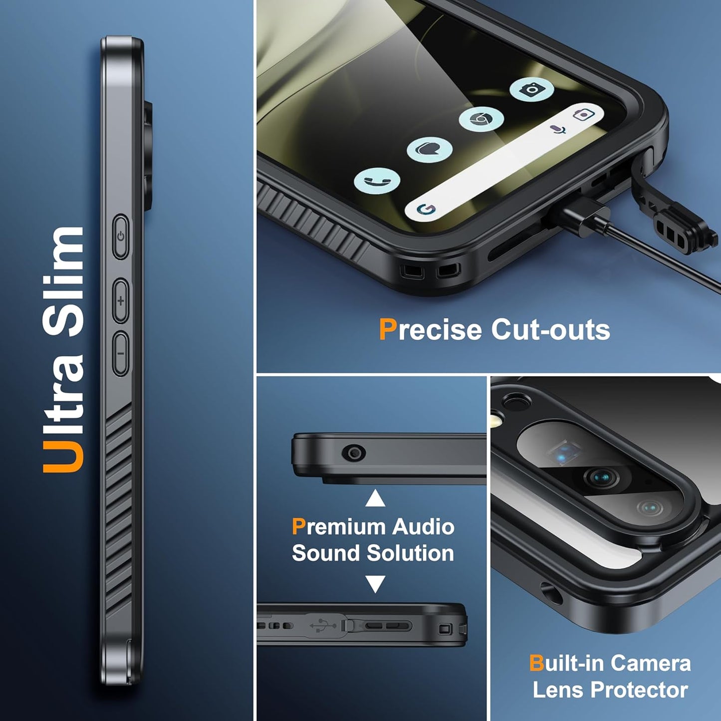 OAKTREE Google Pixel 10 Pro 6.3" Waterproof Drop-Proof Full-Body Case with Built-in Screen- Black