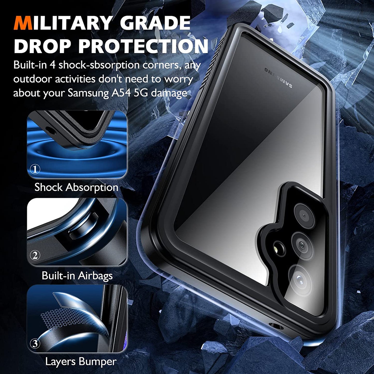Oaktree Samsung Galaxy A55 5G Waterproof Full-Body Rugged Case - Black / Clear