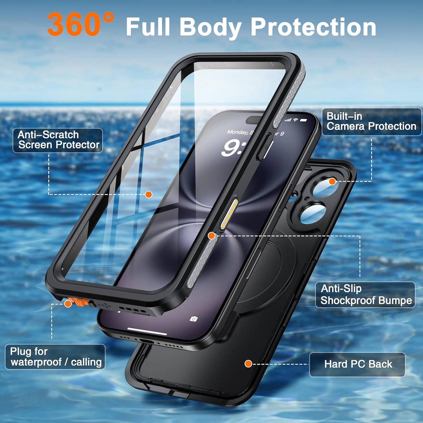 OAKTREE Waterproof MagSafe Case for iPhone 17 (6.3”) — 360° Full Protection with Kickstand Ring