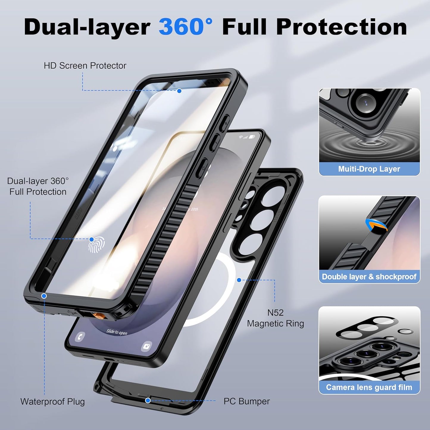 OAKTREE Samsung Galaxy S26 Ultra 6.9" Waterproof Full-Body Magsafe Fast Charging Case - Black/Clear