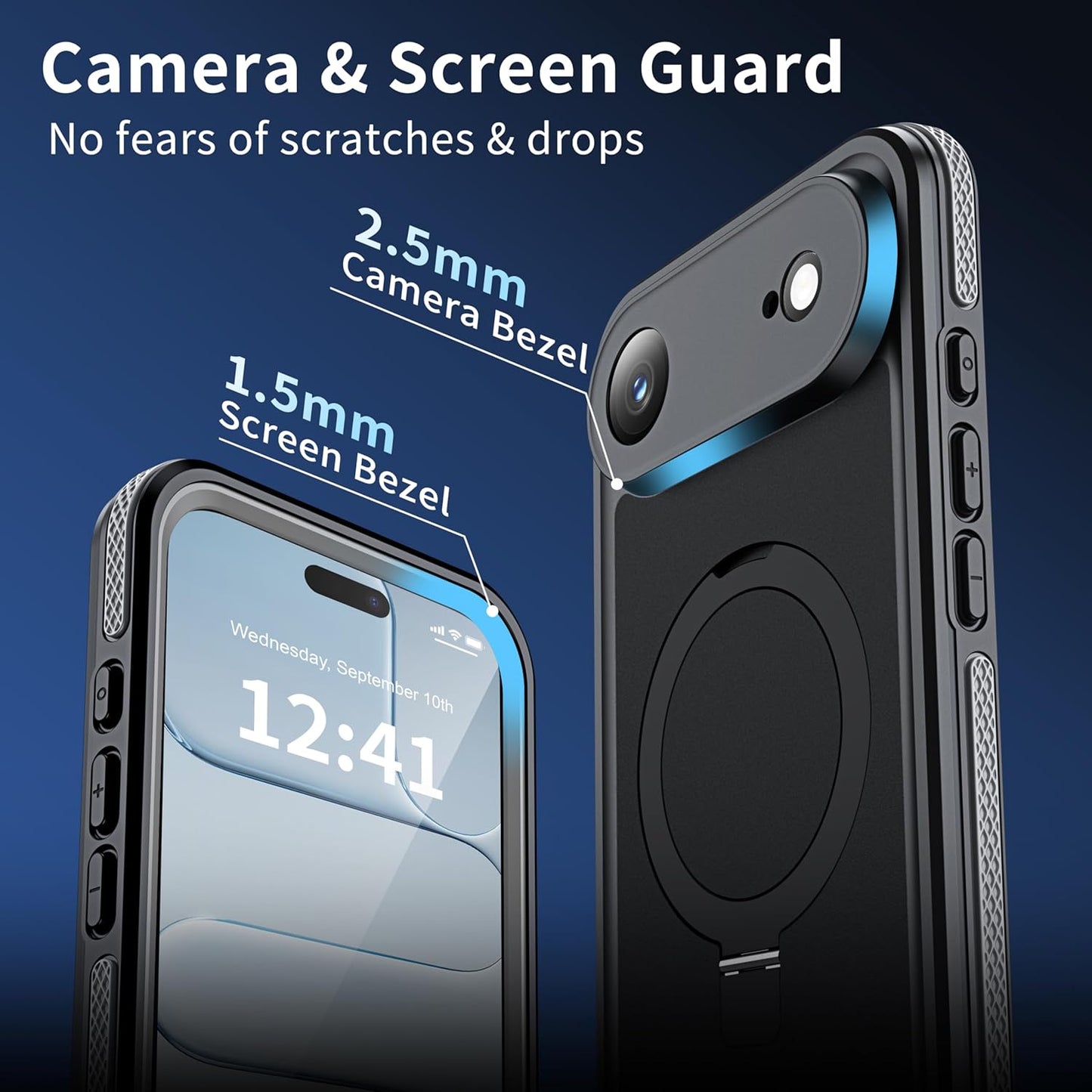 OAKTREE Waterproof MagSafe Case for iPhone 17 Air — 360° Full Protection with Kickstand Ring -Black