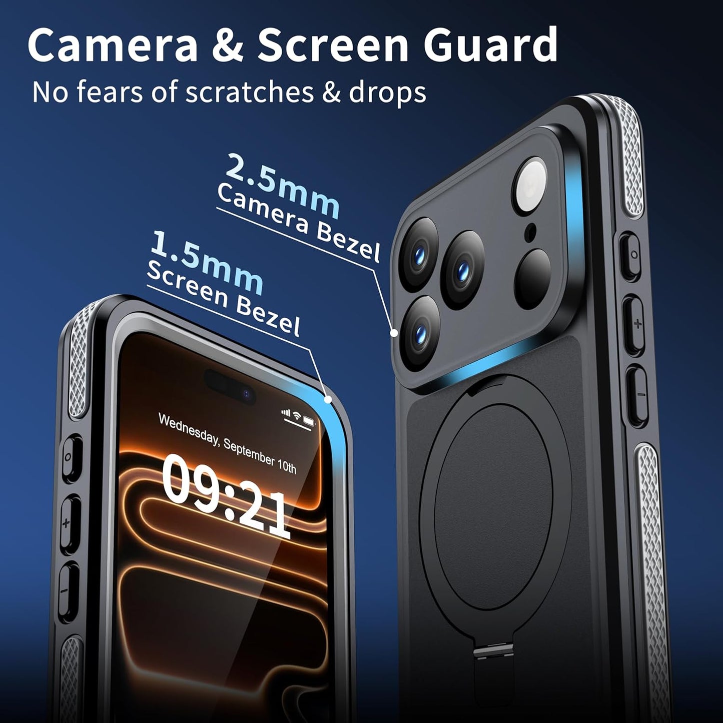 OAKTREE iPhone 17 Pro Max Waterproof MagSafe Case with Kickstand Ring - 360° Full Protection- Black