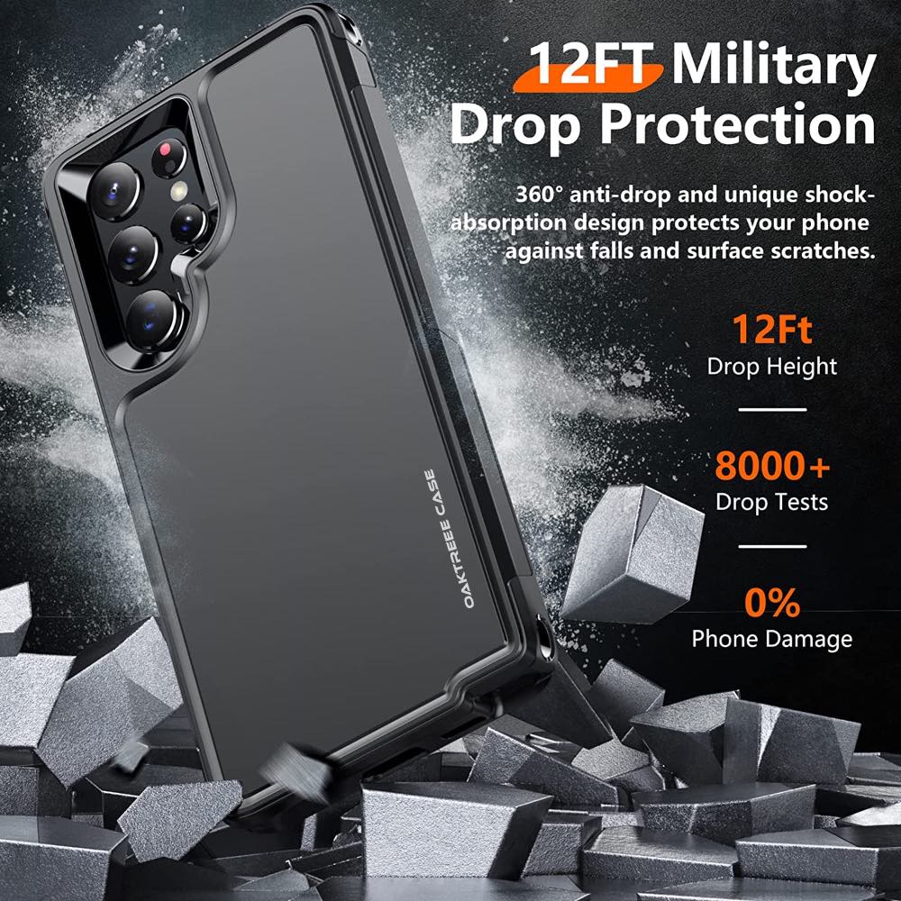 Oaktree Samsung Galaxy S24 Ultra Tough Rugged Full-Body Protection Case with Soft Screen Protector + Camera Lens Protector