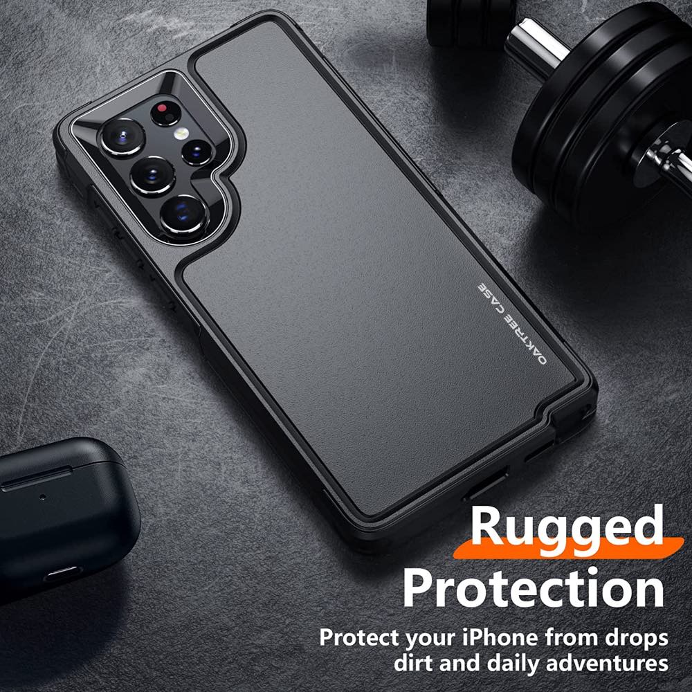 Oaktree Samsung Galaxy S24 Ultra Tough Rugged Full-Body Protection Case with Soft Screen Protector + Camera Lens Protector