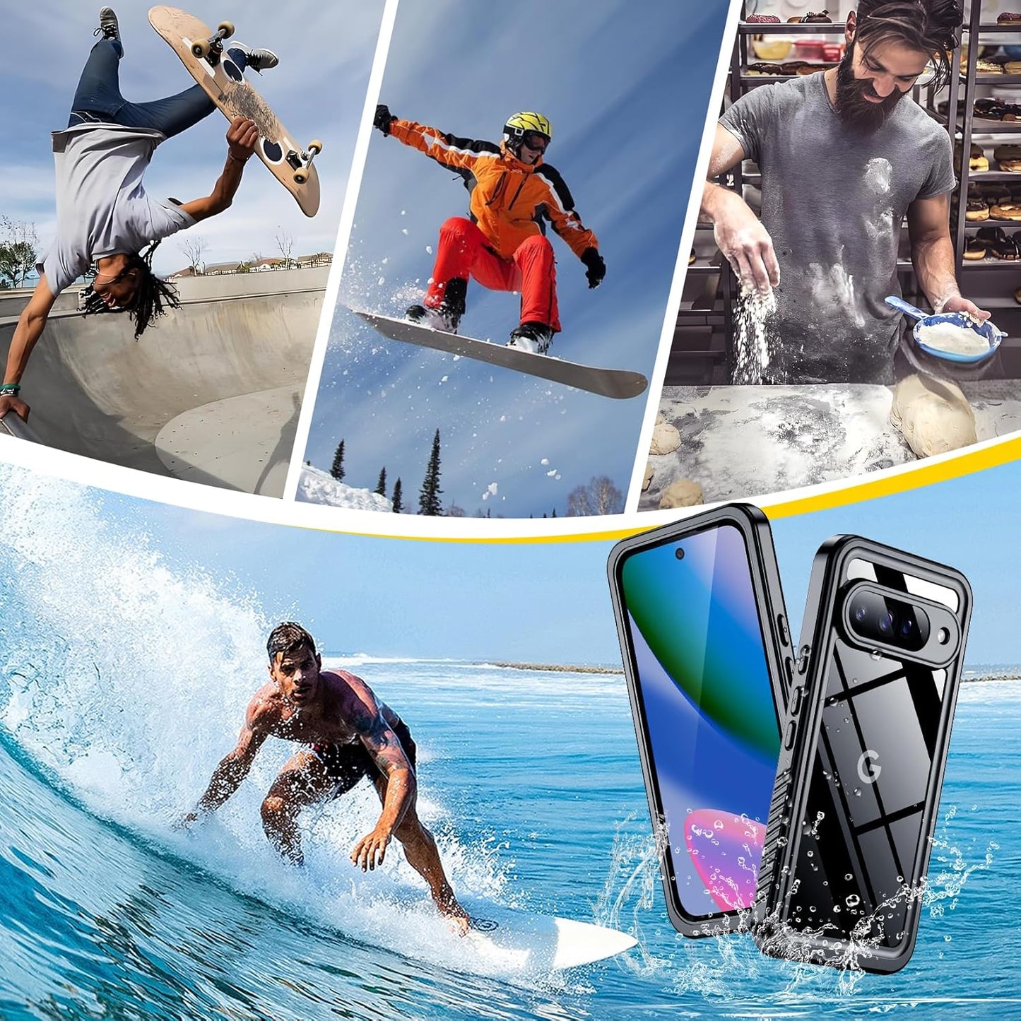 OAKTREE Google Pixel 10 Drop-Proof Waterproof Full-Body Case with Built-in Screen - Black