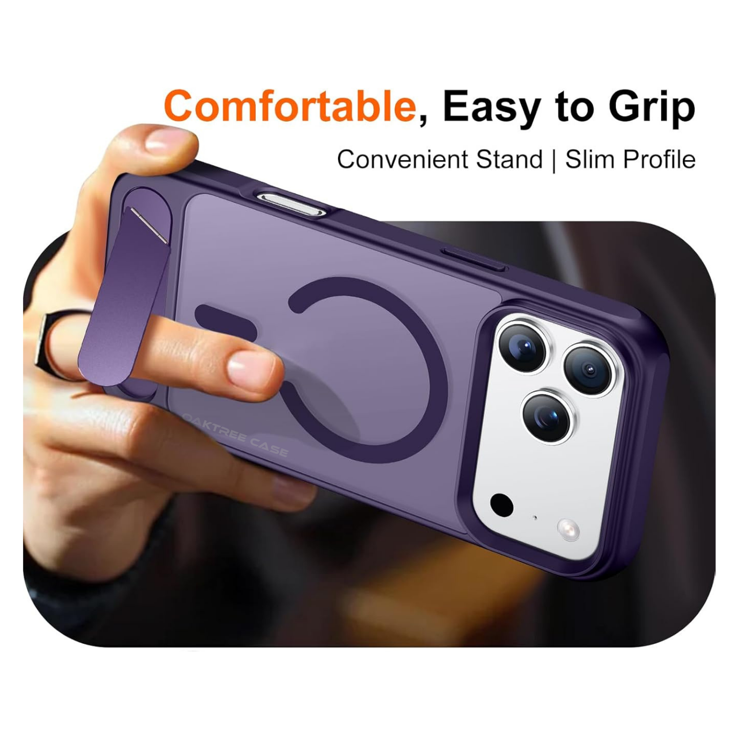 OAKTREE Magnetic Fast Charging Case for iPhone 17 Pro –  Kickstand, Drop-Proof & Sleek Purple Matte Finish