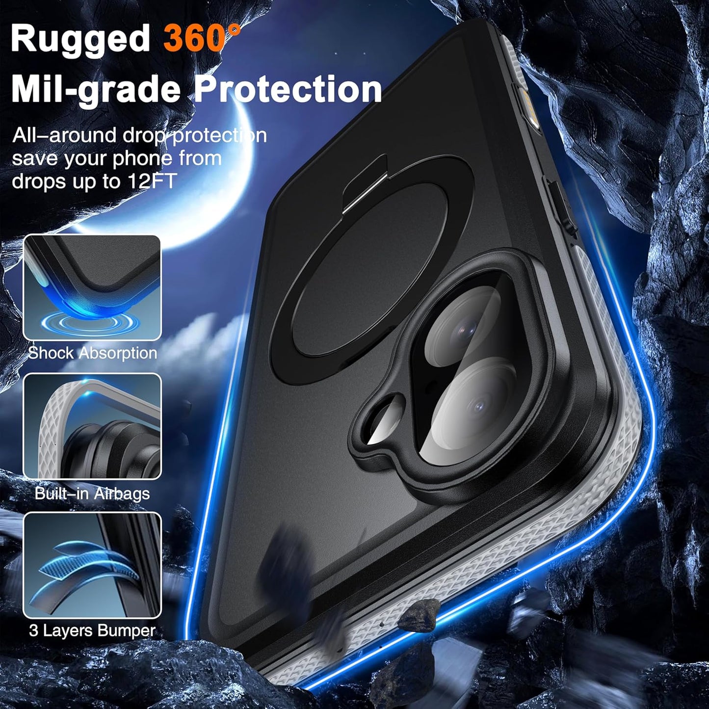 OAKTREE Waterproof MagSafe Case for iPhone 17 (6.3”) — 360° Full Protection with Kickstand Ring