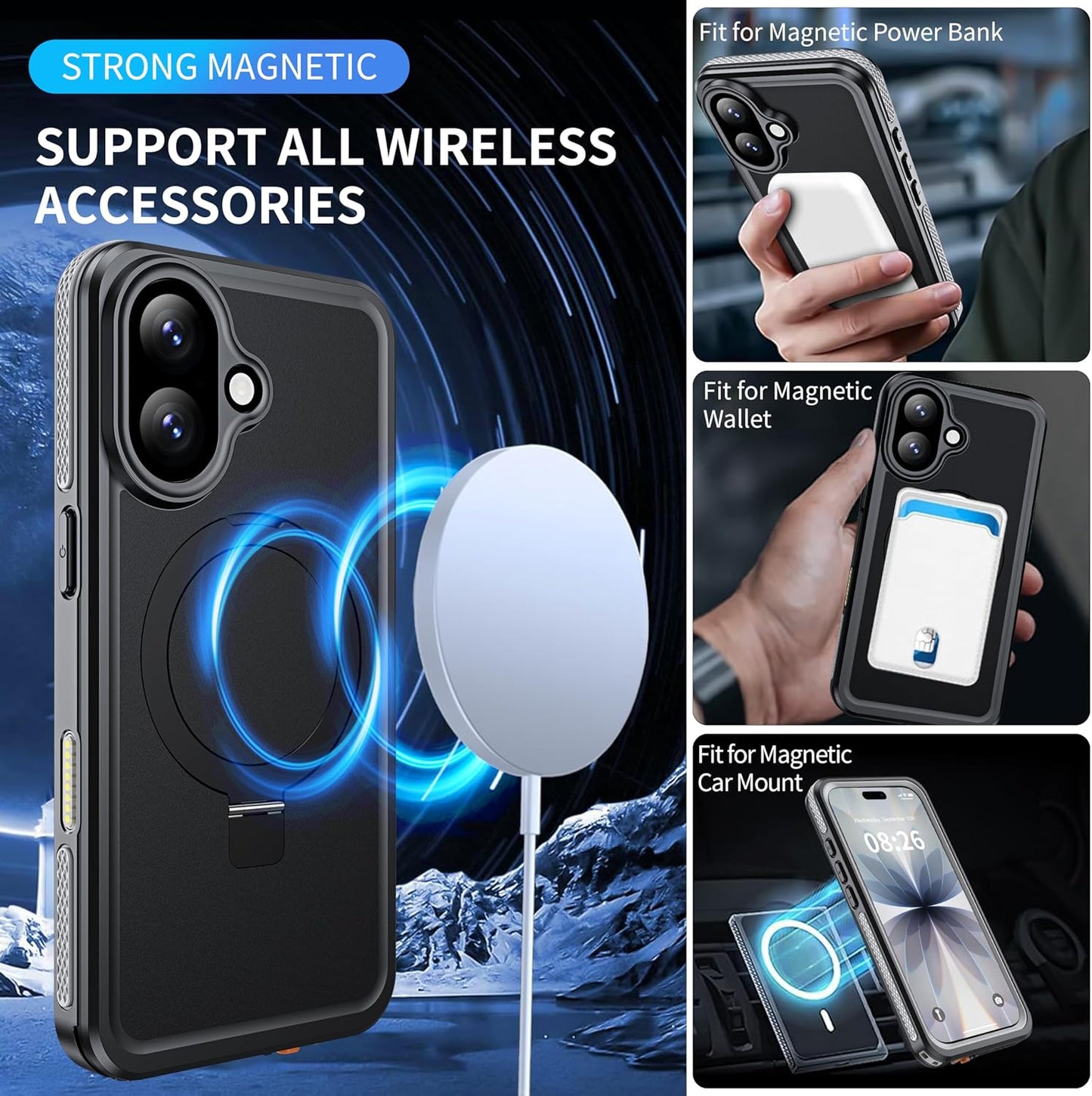 OAKTREE Waterproof MagSafe Case for iPhone 17 (6.3”) — 360° Full Protection with Kickstand Ring