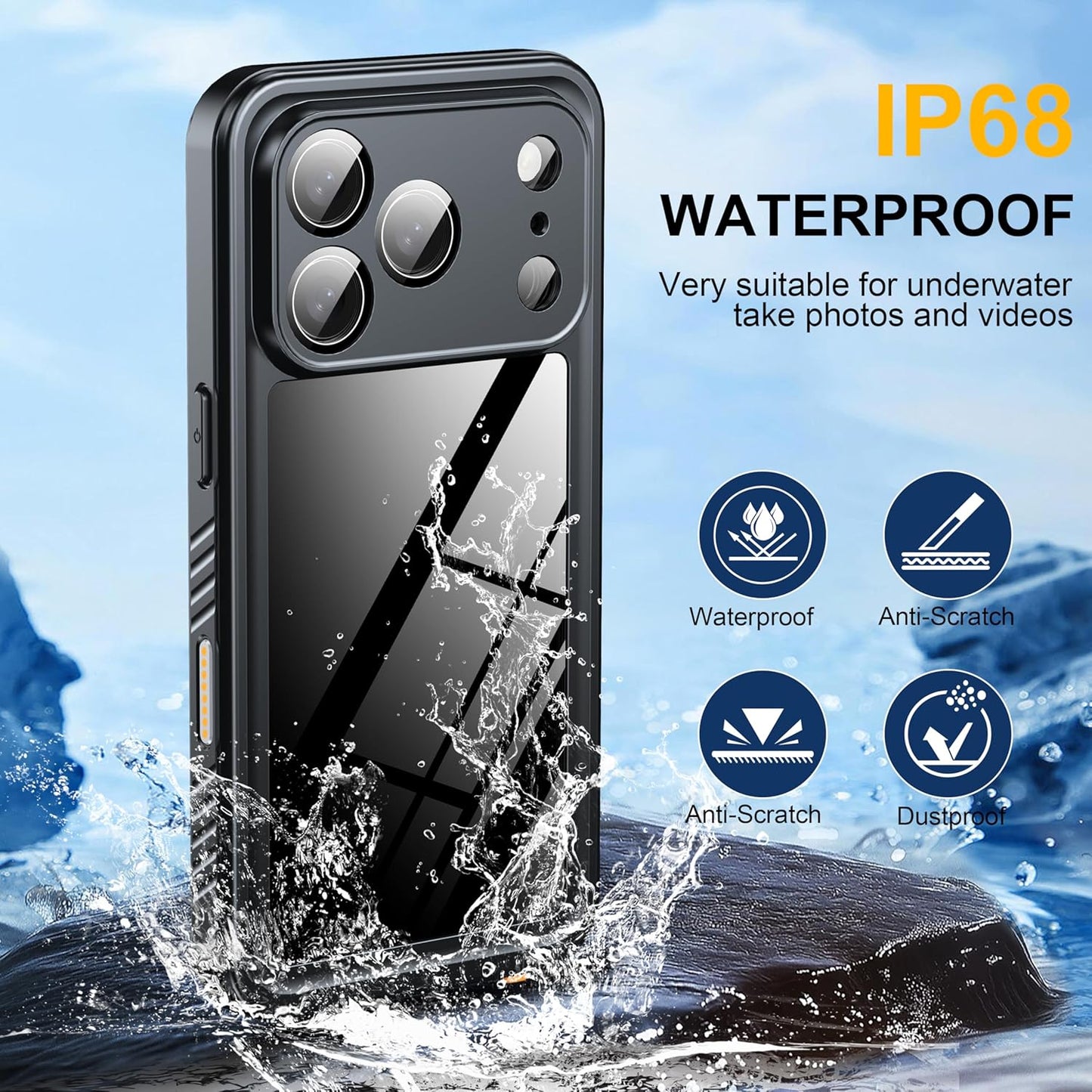 OAKTREE iPhone 17 Pro Max 6.9" Shockproof Waterproof Full-Body Rugged Case - Black / Clear