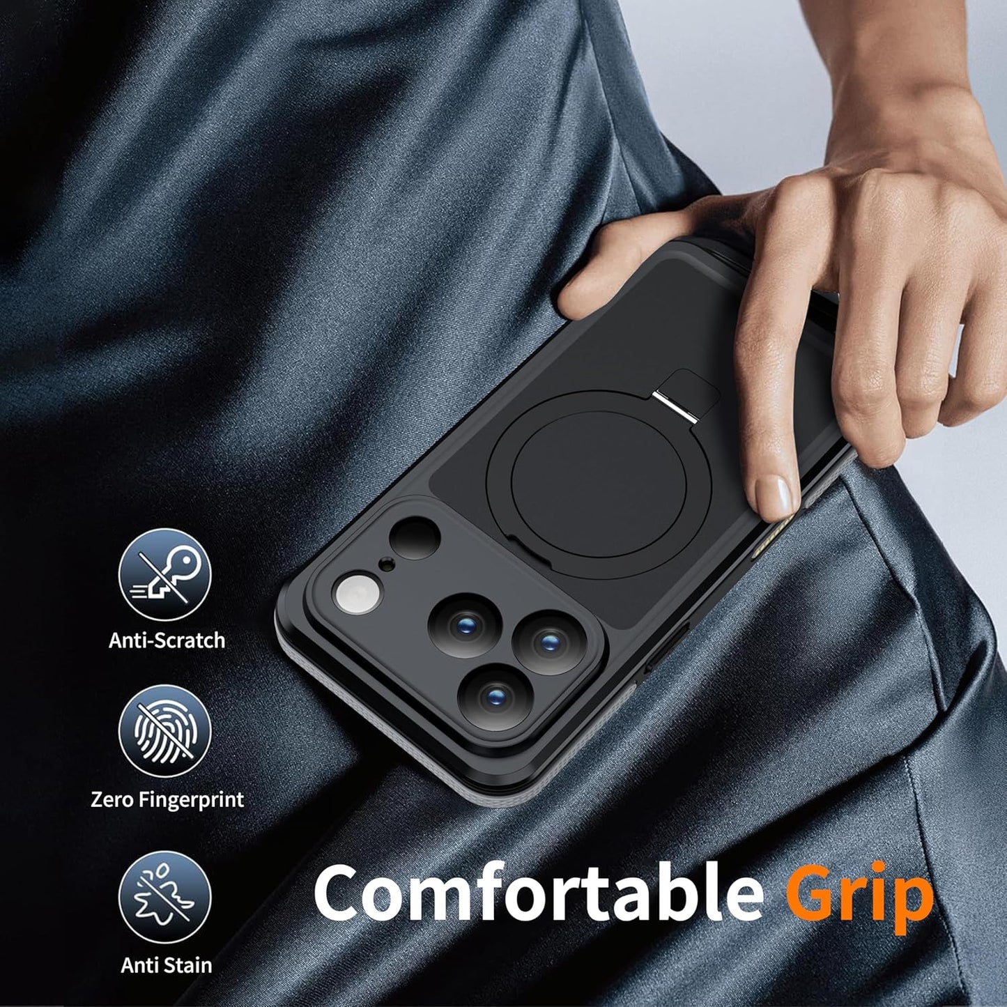 OAKTREE iPhone 17 Pro Max Waterproof MagSafe Case with Kickstand Ring - 360° Full Protection- Black