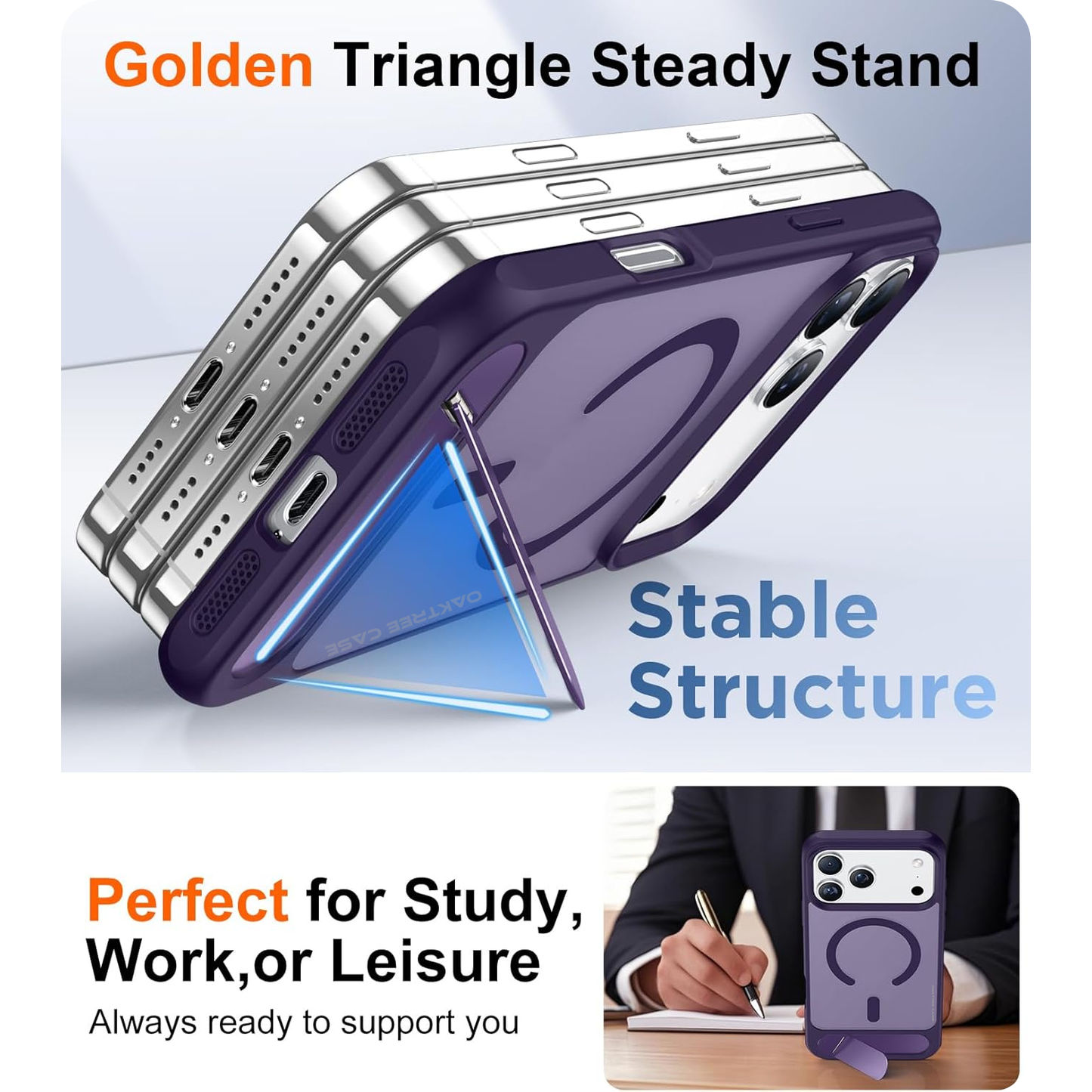 OAKTREE Magnetic Fast Charging Case for iPhone 17 Pro –  Kickstand, Drop-Proof & Sleek Purple Matte Finish