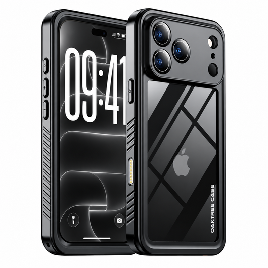 OAKTREE iPhone 18 Pro Max Waterproof Case - Full-Body 360° Shockproof with HD Screen Protector - Black / Clear