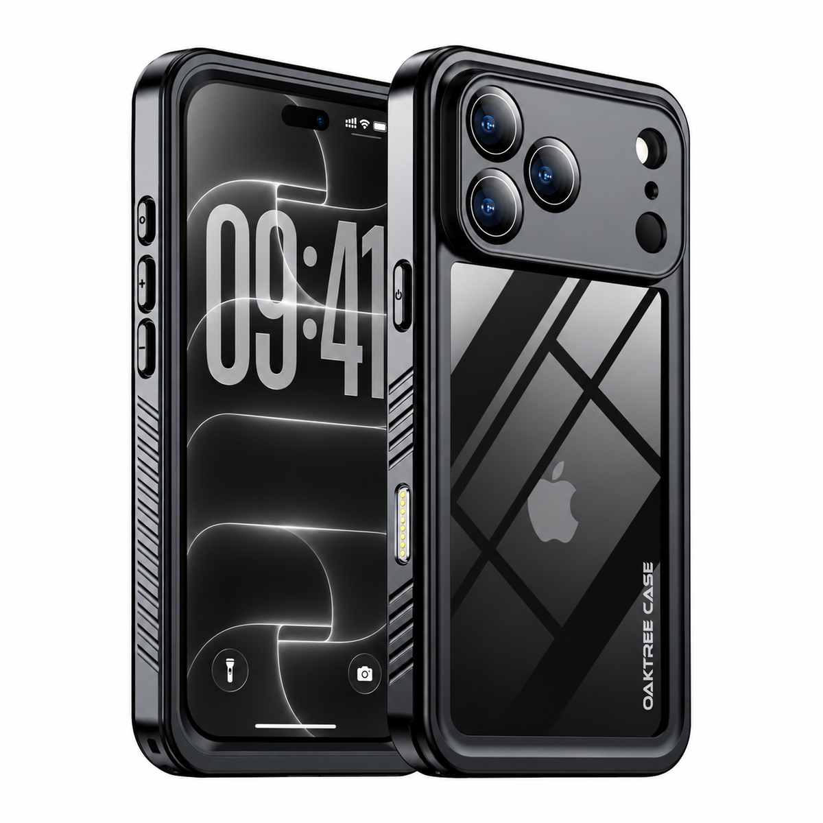OAKTREE iPhone 18 Pro Waterproof Case - Full-Body 360° Shockproof with HD Screen Protector - Black / Clear