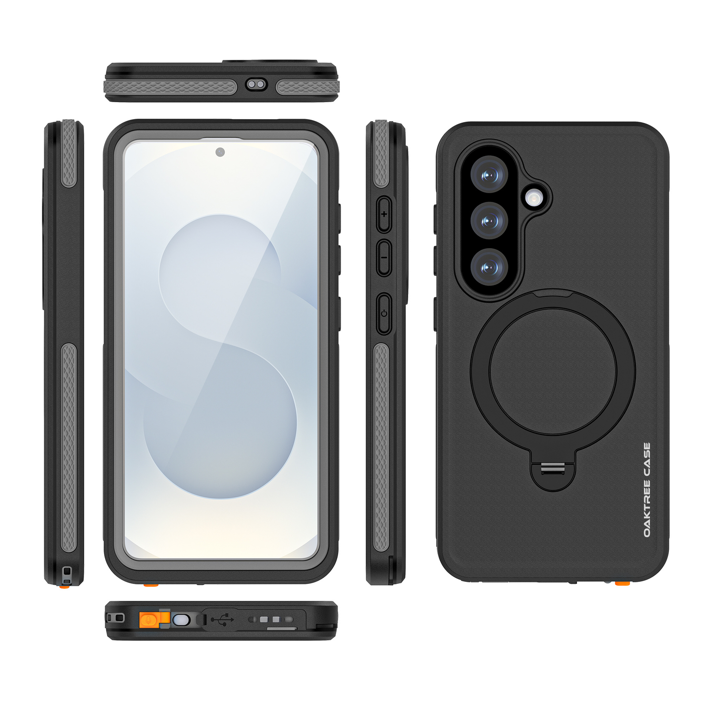 OAKTREE Waterproof MagSafe Kickstand Case for Samsung Galaxy S26 (6.3") - Black
