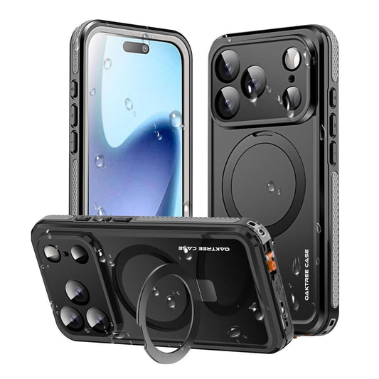 OAKTREE iPhone 17 Pro Max Waterproof MagSafe Case with Kickstand Ring - 360° Full Protection- Black