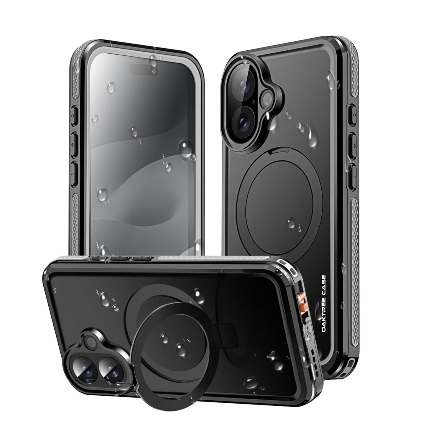 OAKTREE Waterproof MagSafe Case for iPhone 17 (6.3”) — 360° Full Protection with Kickstand Ring