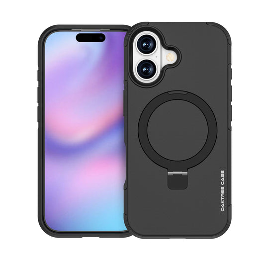 OAKTREE iPhone 17 MagSafe Kickstand Ring Case Shockproof Drop-Proof Rugged Case - Black