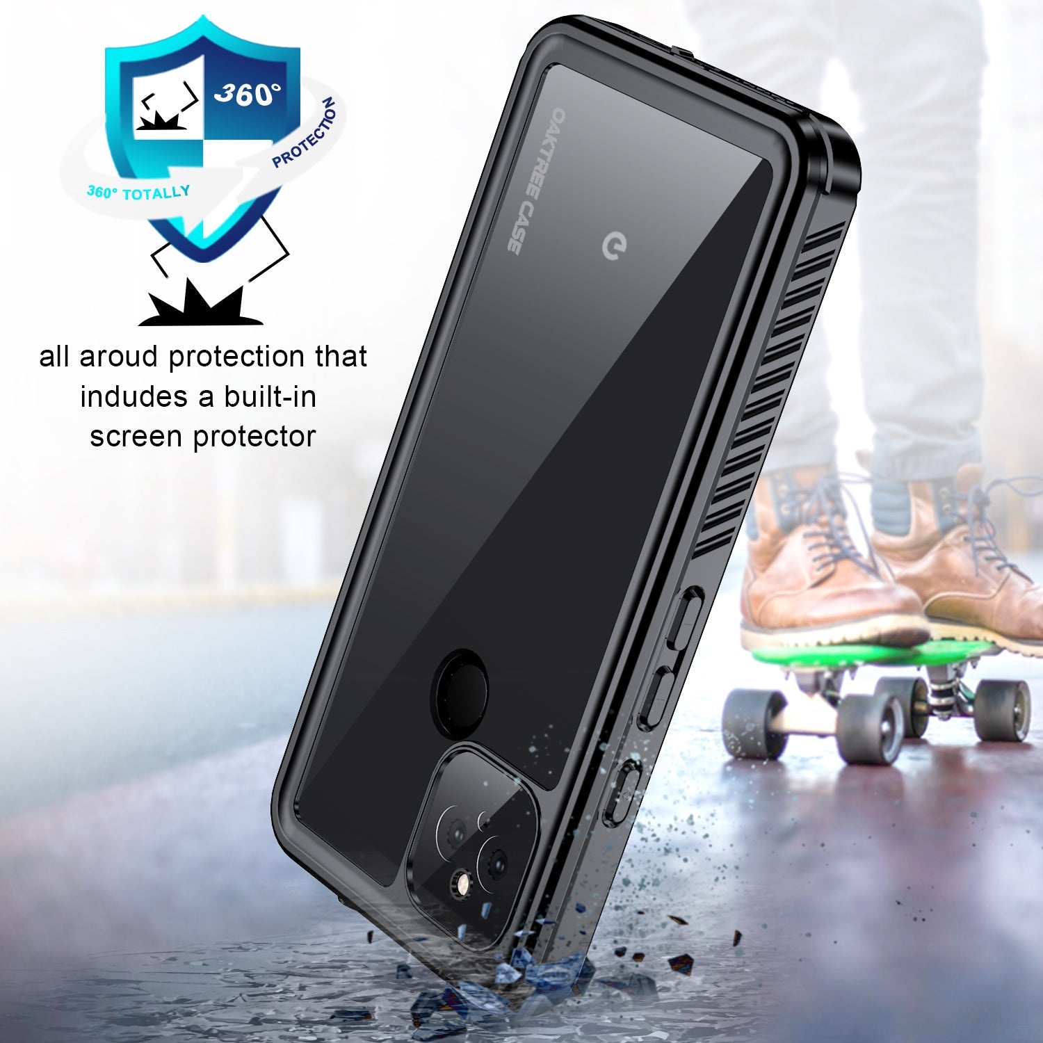 Oaktree Google Pixel 4a 5G Waterproof Shockproof Full-Body Rugged Case - Black / Clear - OAKTREE CASE