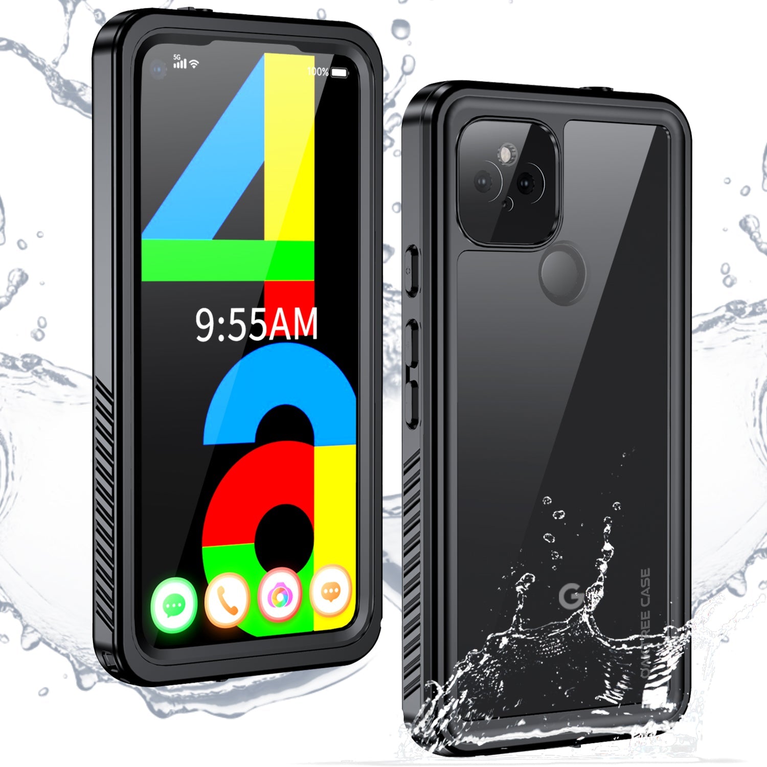 Oaktree Google Pixel 4a 5G Waterproof Shockproof Full-Body Rugged Case - Black / Clear - OAKTREE CASE