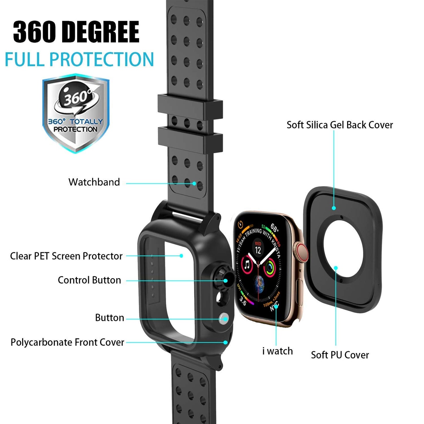 OAKTREE IP68 Waterproof Rugged Case with Premium Soft Silicone Band for Apple Watch 6 / 5 / 4/SE /SE 2 Series (44mm) - OAKTREE CASE