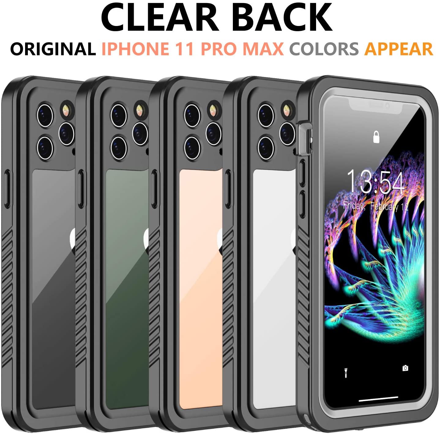 OakTree iPhone 11 Pro Max Shockproof Waterproof Full-Body Rugged Case - Black/Clear - OAKTREE CASE