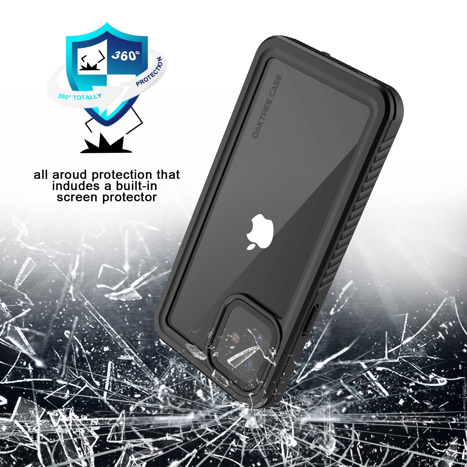 OAKTREE iPhone 12 Mini Shockproof Waterproof Full-Body Rugged Case - Black/Clear - OAKTREE CASE