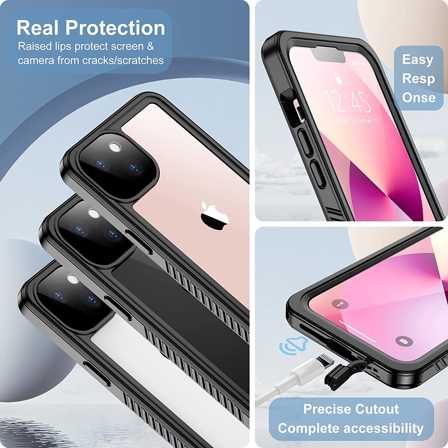 OAKTREE iPhone 13 Mini Shockproof Waterproof Full-Body Rugged Case - Black/Clear - OAKTREE CASE