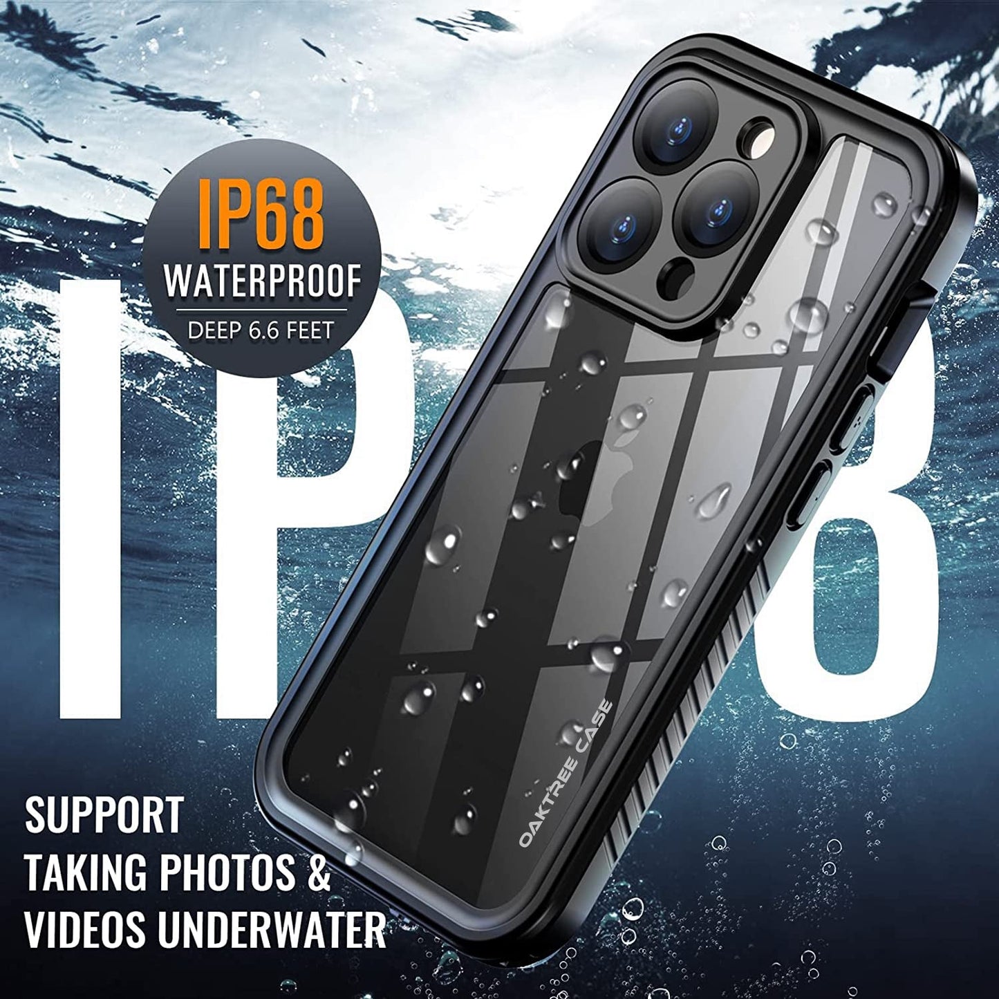 OAKTREE iPhone 15 Pro Max 6.7" Shockproof Waterproof Full-Body Rugged Case - Black / Clear - OAKTREE CASE