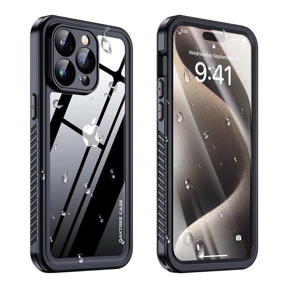 OAKTREE iPhone 15 Pro Max 6.7" Shockproof Waterproof Full-Body Rugged Case - Black / Clear - OAKTREE CASE