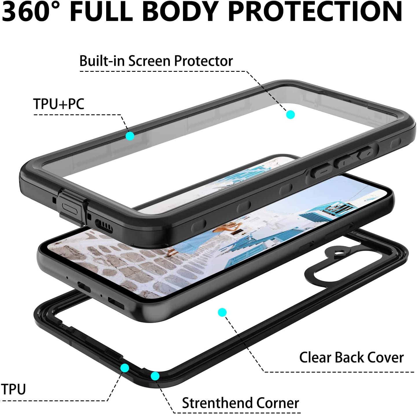 Oaktree Samsung Galaxy A34 5G Waterproof Full-Body Rugged Case - Black / Clear - OAKTREE CASE