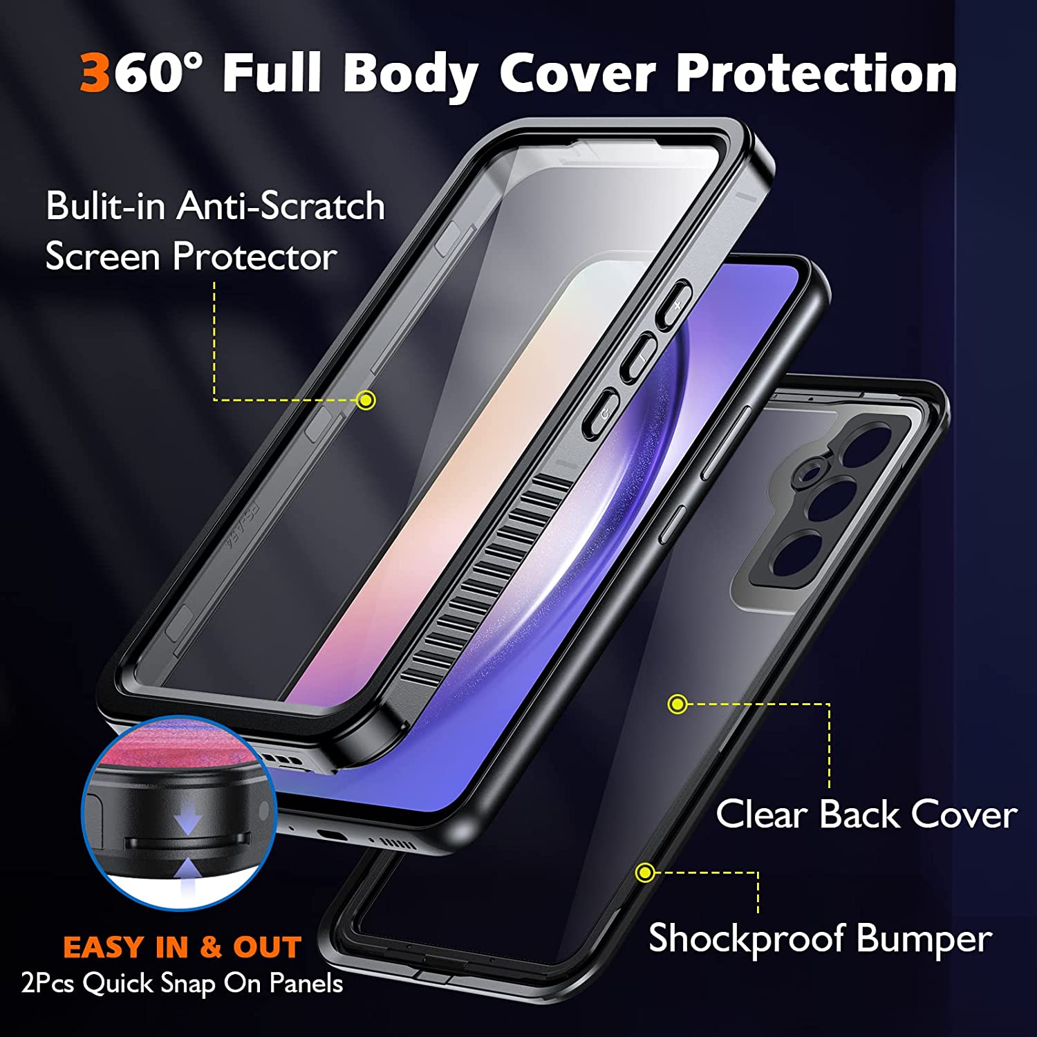 Oaktree Samsung Galaxy A54 5G Waterproof Full-Body Rugged Case - Black / Clear - OAKTREE CASE