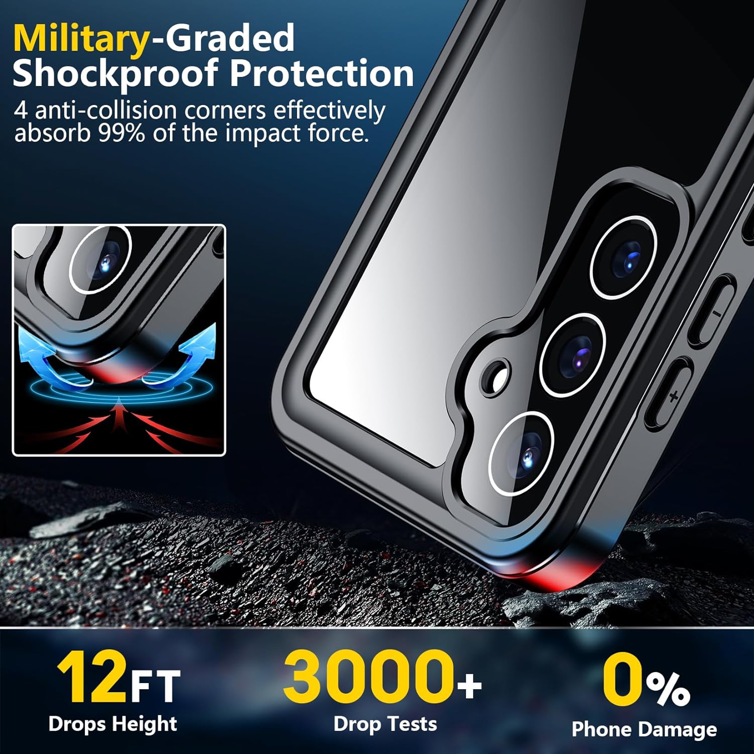 OAKTREE Samsung Galaxy S24 6.1 inch Shockproof Waterproof Rugged Case - Black/Clear - OAKTREE CASE