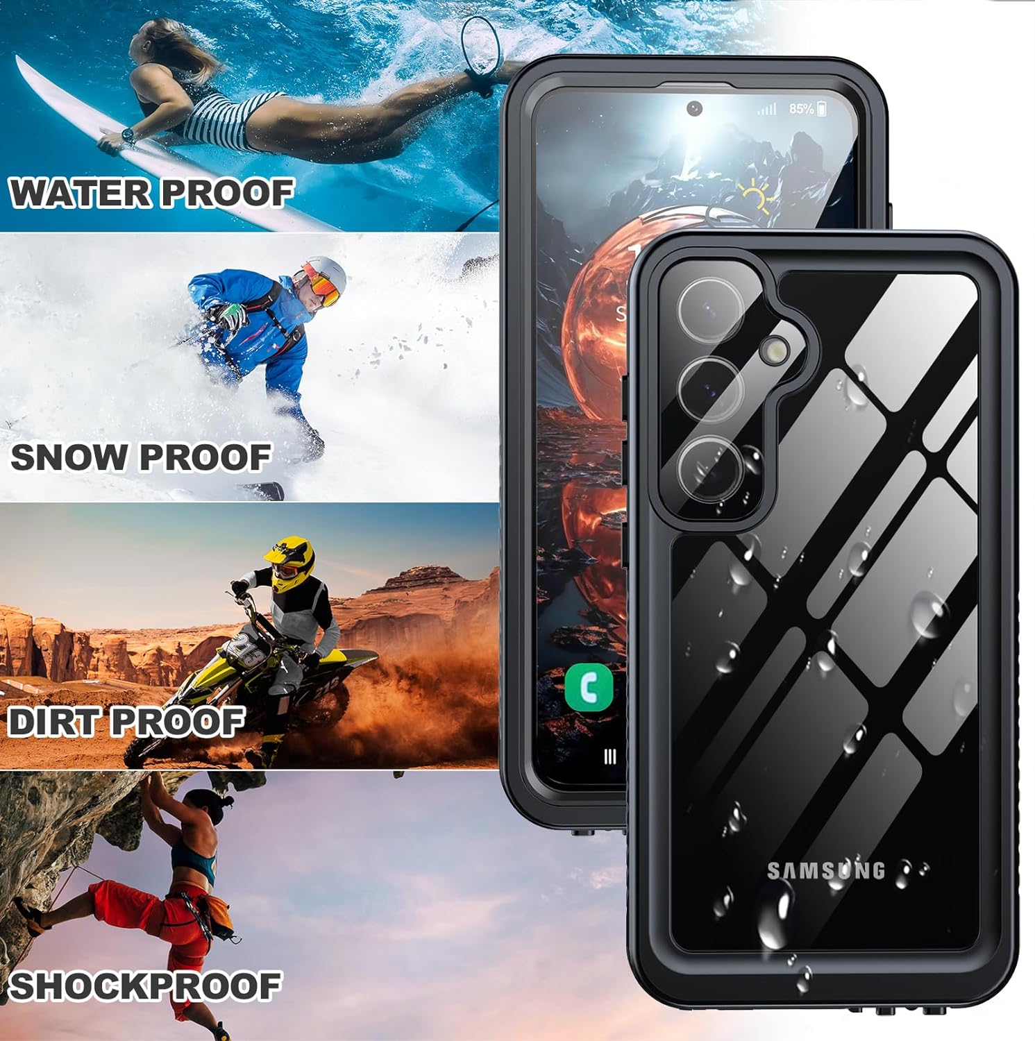 OAKTREE Samsung Galaxy S24+ Plus 6.7 inch Shockproof Waterproof Rugged Case - Black/Clear - OAKTREE CASE