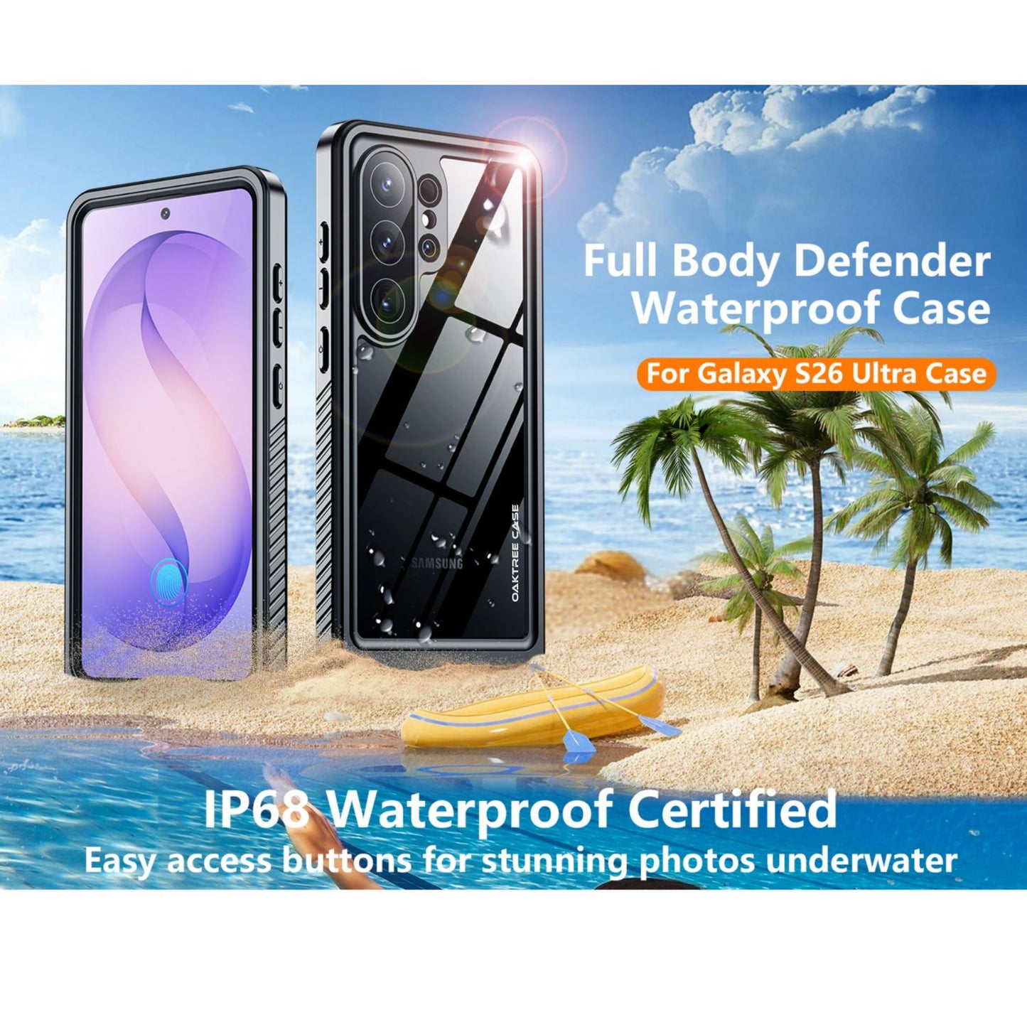 OAKTREE Samsung Galaxy S26 Ultra 6.9" Waterproof Full-Body Case - Black/Clear