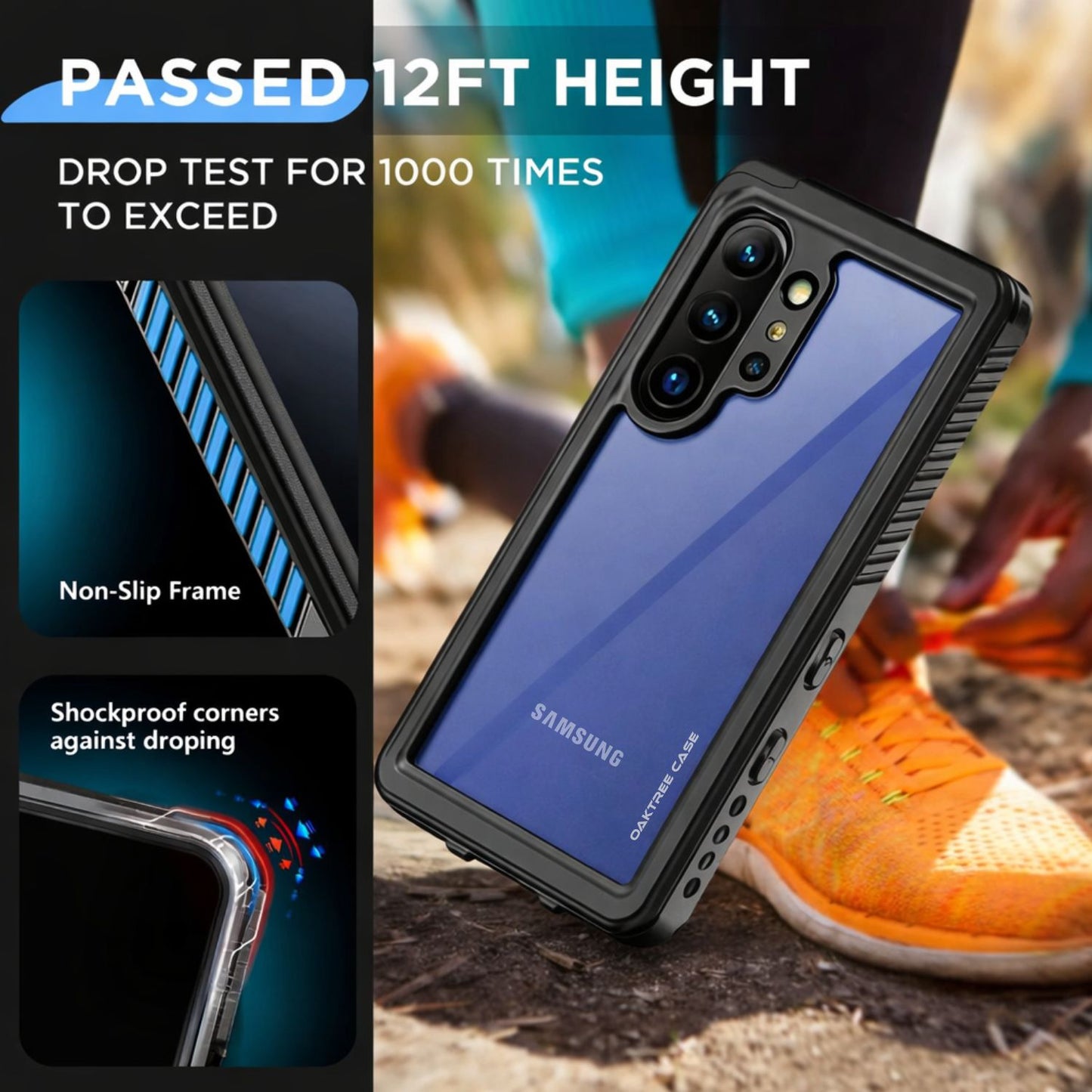 OAKTREE Samsung Galaxy S26 Ultra 6.9" Waterproof Full-Body Case - Black/Clear